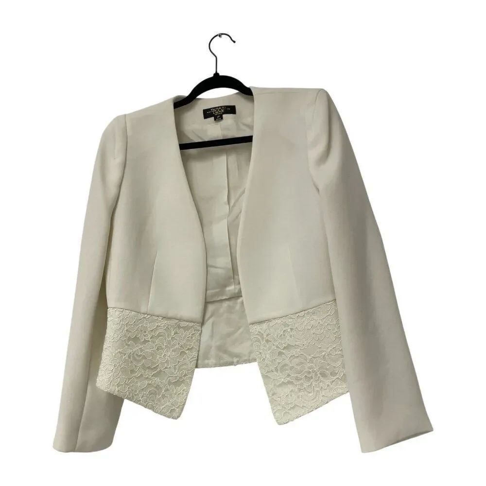 Tahari Arthur Levine Luxe Womens Blazer Jacket 8P Petite Ivory Cream Lace